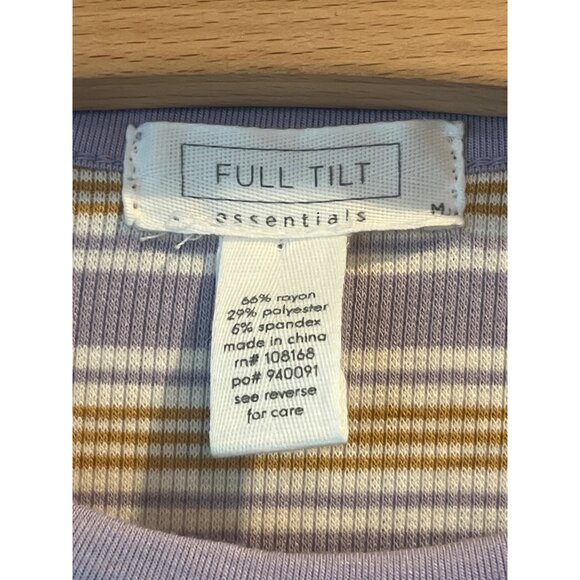 Full Tilt Essentials Womens Striped Lavender & Mustard Ribbed Short Sleeve Tee M - Picture 4 of 7